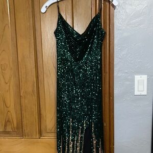 City Triangles Strapless Green Sequin Dress